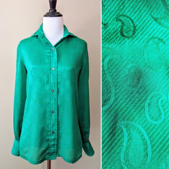 Vintage 80s Green Polyester Top